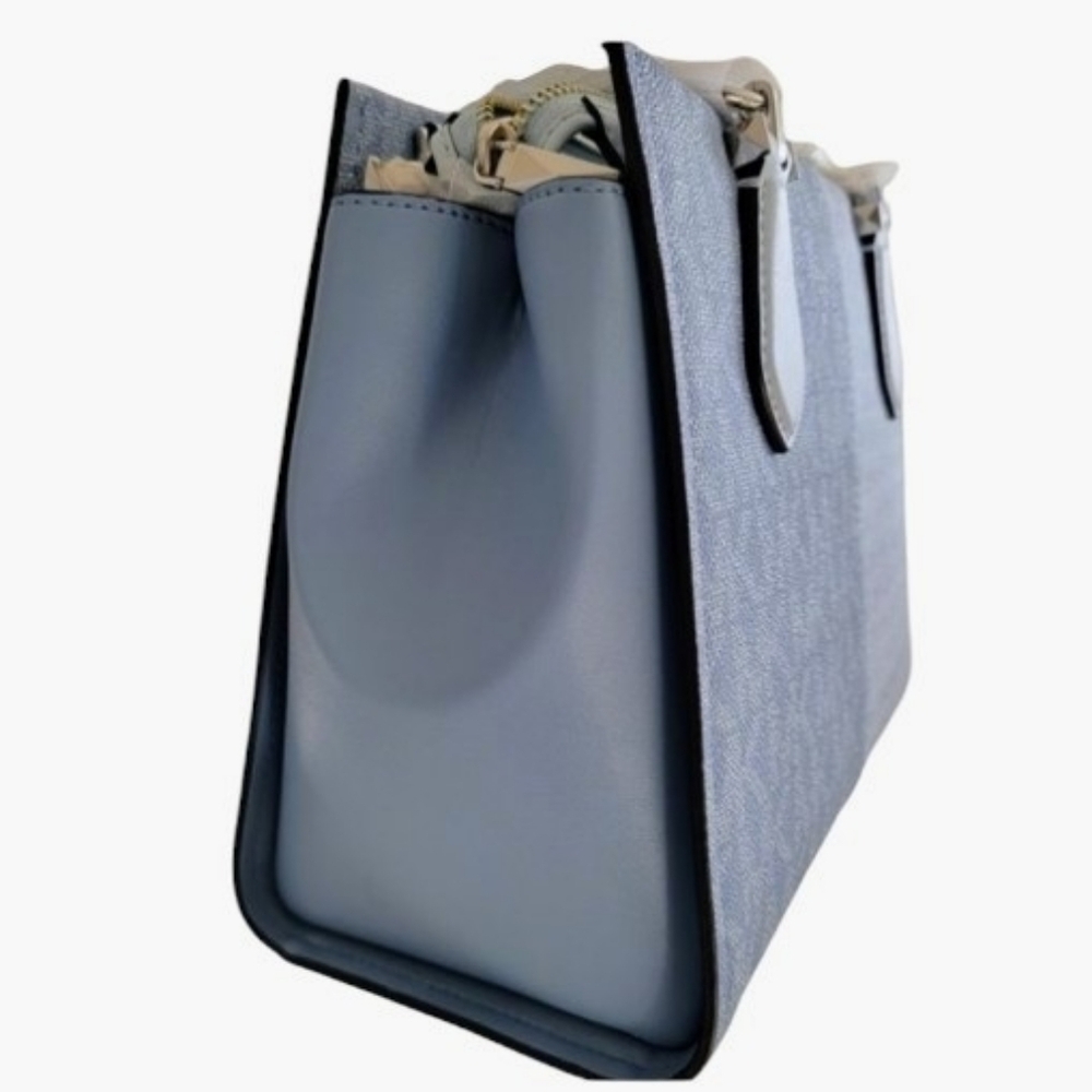 New Michael Kors Marilyn Sky Blue Multi Logo Medium Satchel Handbag purse - Picture 5 of 7
